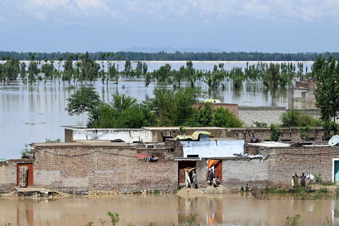 Houses submerged after heavy rains flood Nowshera district, Khyber Pakhtunkhwa province on April 16, 2024.