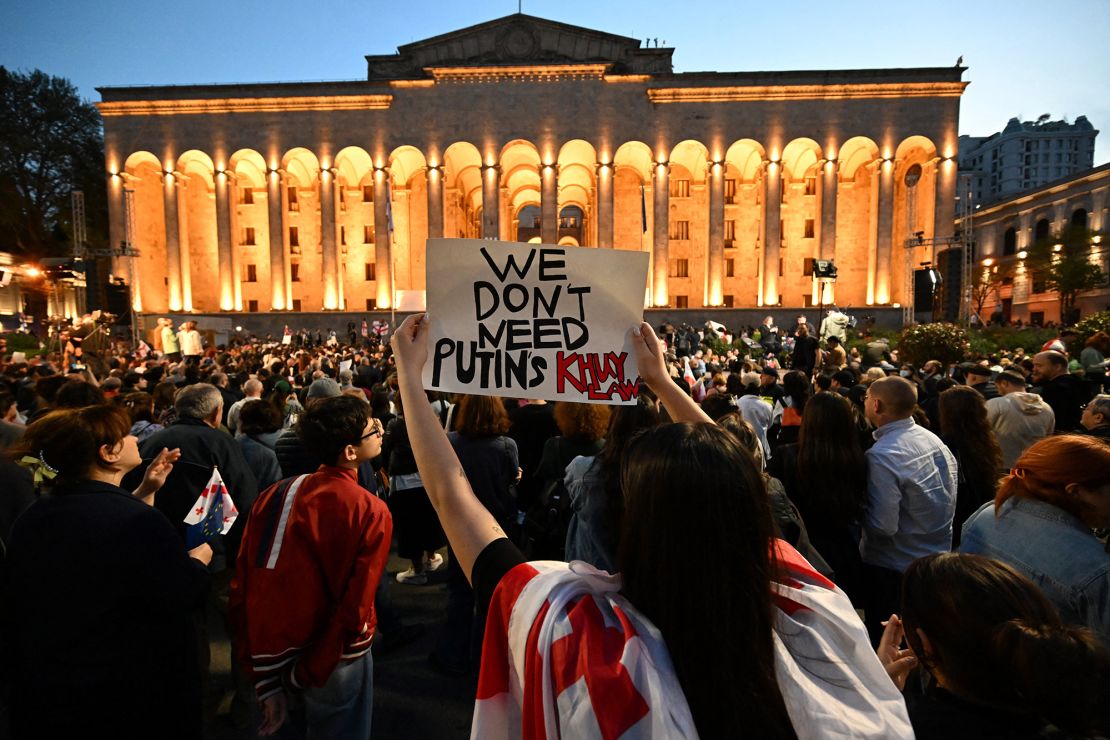 About 50,000 protesters gathered in Tbilisi to protest the proposed legislation on Sunday.