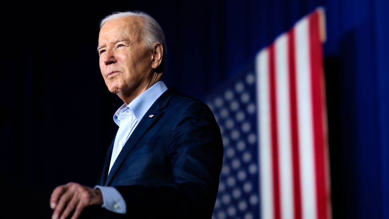 US President Joe Biden during a campaign event at the Scranton Cultural Center at the Masonic Temple in Scranton, Pennsylvania, US, on Tuesday, April 16, 2024. Biden's home state of Pennsylvania is taking center stage as he seeks to capitalize on Donald Trump's absence from the trail, targeting a 2024 swing state where a contentious steel deal and persistent unease over the economy have magnified voter concerns about his agenda. Photographer: Hannah Beier/Bloomberg via Getty Images