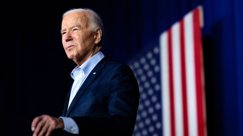 US President Joe Biden during a campaign event at the Scranton Cultural Center at the Masonic Temple in Scranton, Pennsylvania, US, on Tuesday, April 16, 2024. Biden's home state of Pennsylvania is taking center stage as he seeks to capitalize on Donald Trump's absence from the trail, targeting a 2024 swing state where a contentious steel deal and persistent unease over the economy have magnified voter concerns about his agenda. Photographer: Hannah Beier/Bloomberg via Getty Images