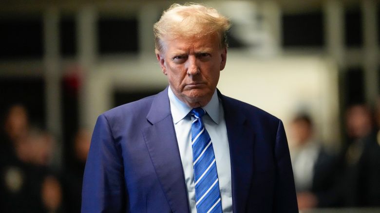 Former US President Donald Trump at Manhattan criminal court in New York, US, on Tuesday, April 16, 2024. Trump faces 34 felony counts of falsifying business records as part of an alleged scheme to silence claims of extramarital sexual encounters during his 2016 presidential campaign. Photographer: Mary Altaffer/AP Photo/Bloomberg via Getty Images
