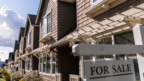 A "For Sale" sign in front of a home in the Issaquah Highlands area of Issaquah, Washington, US, on Tuesday, April 16, 2024.