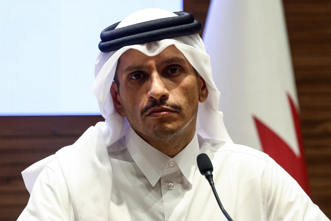 Qatar's Prime Minister and Foreign Minister Sheikh Mohammed bin Abdulrahman al-Thani gives a press conference with his Turkish counterpart in Doha on Wednesday.