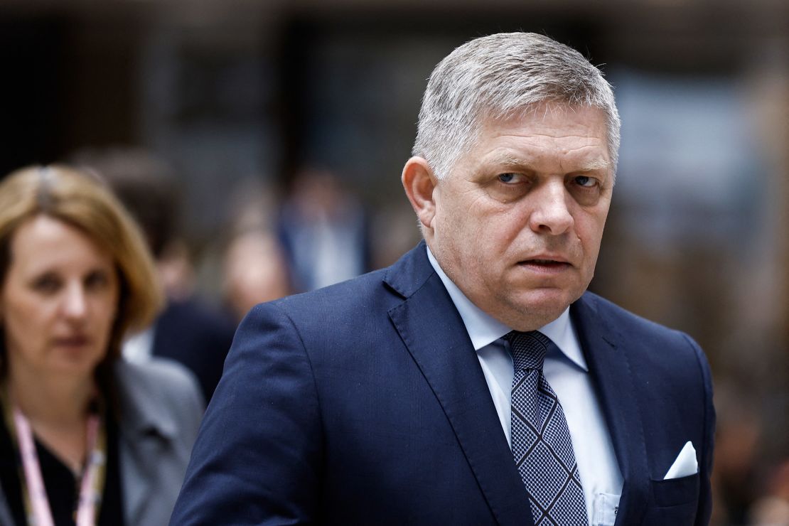 Slovakia's Prime Minister Robert Fico attends a European Council summit in Brussels, on April 18, 2024.