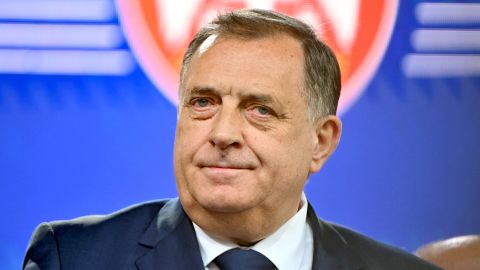 Bosnian Serb secessionist leader Milorad Dodik attends the "Srpska Is Calling You" rally, in Banja Luka on April 18, 2024.