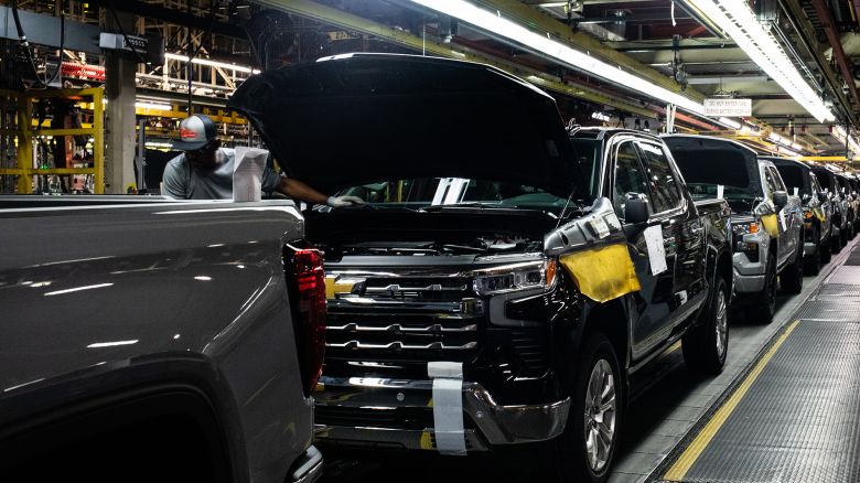Vehicles on the trim assembly line at the General Motors assembly plant in Fort Wayne, Indiana, on April 9, 2024.
