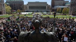 A pro-Palestine rally on the steps of Lowe Library on the grounds of Columbia University on April 22, 2024 in New York City.