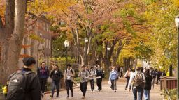 Locust Walk with students in fall, University of Pennsylvania, University City area, Philadelphia, PA, USA on November 16, 2023.