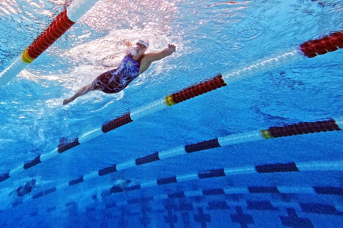 Katie Ledecky competes in the Women's 800m Freestyle final on Day 4 of the TYR Pro Swim Series San Antonio at Northside Swim Center on April 13, 2024 in San Antonio, Texas.