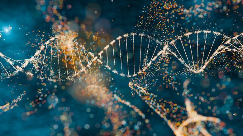 3D illustration of a DNA molecule with sparkling effects symbolizing complexity and genetic diversity. Futuristic concept of genomics, precision medicine, and computational life sciences.
