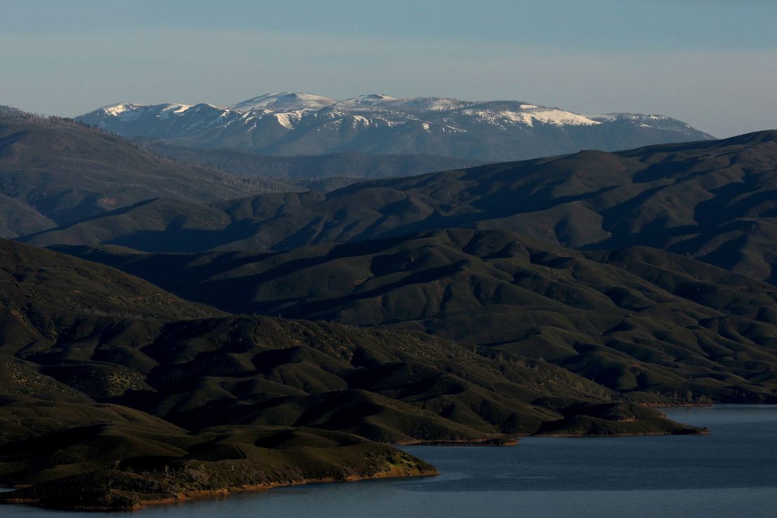 A view of snow capped mountains in the Berryessa Snow Mountain National Monument on April 16, 2024, near Clearlake Oaks, California.