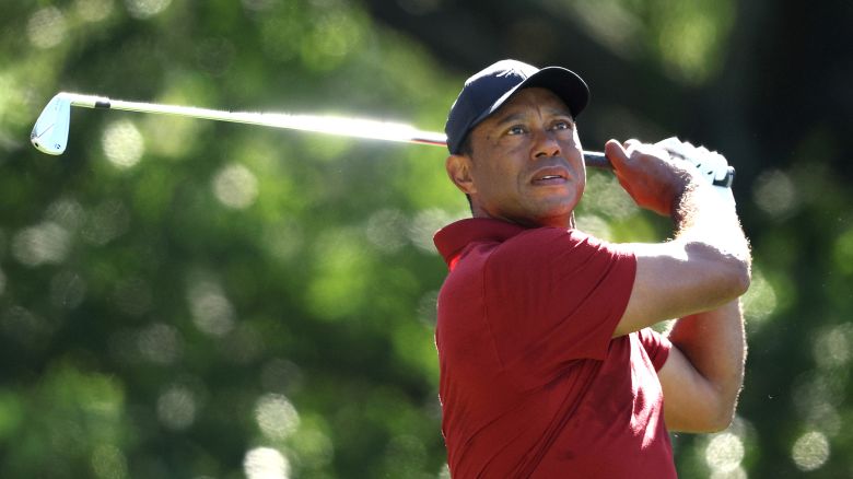 Tiger Woods of the United States tees off on the fourth hole during the final round of the 2024 Masters Tournament at Augusta National Golf Club on April 14, 2024 in Augusta, Georgia.