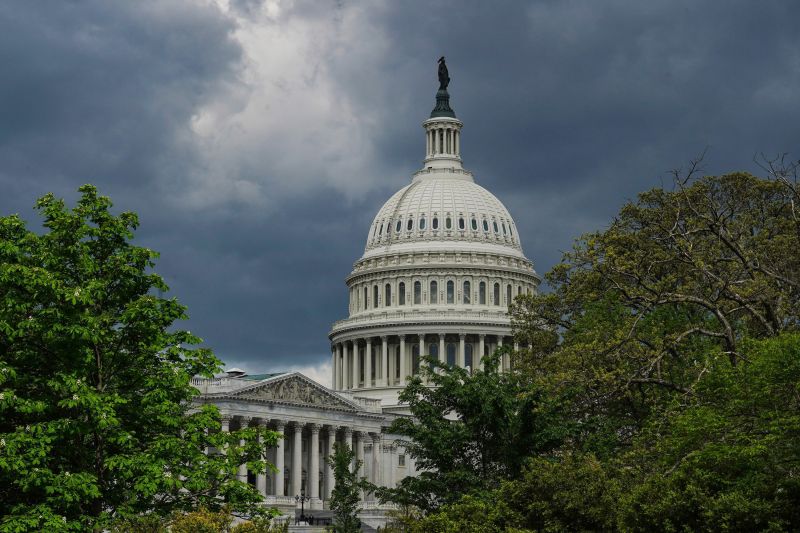 WASHINGTON, DC - APRIL 18: The U.S. Capitol dome is seen during The MomsRising.org Toddlers' Choice Awards on Capitol Hill on April 18, 2024 in Washington, DC. (Photo by Leigh Vogel/Getty Images for MomsRising.org)
