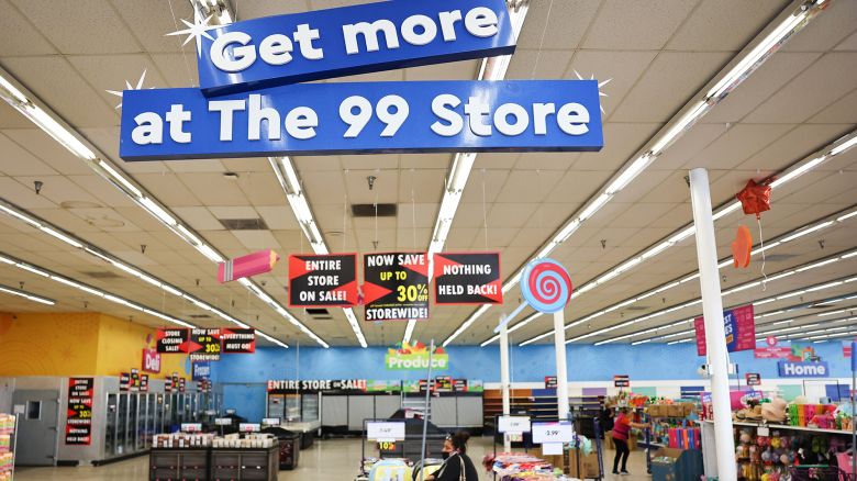 People shop in a 99 Cents Only store on April 19, 2024 in Los Angeles, California. 99 Cents Only stores are closing and liquidating all 371 of their locations, located in California, Texas, Nevada, and Arizona, after four decades in business. Around 14,000 employees are affected.