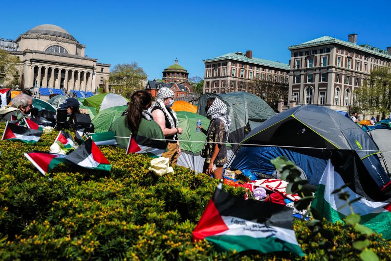 Pro-Palestian protesters gather on the campus of Columbia University in New York City on April 23, 2024. Tensions flared between pro-Palestinian student protesters and school administrators at several US universities on April 22, as in-person classes were cancelled and demonstrators arrested.