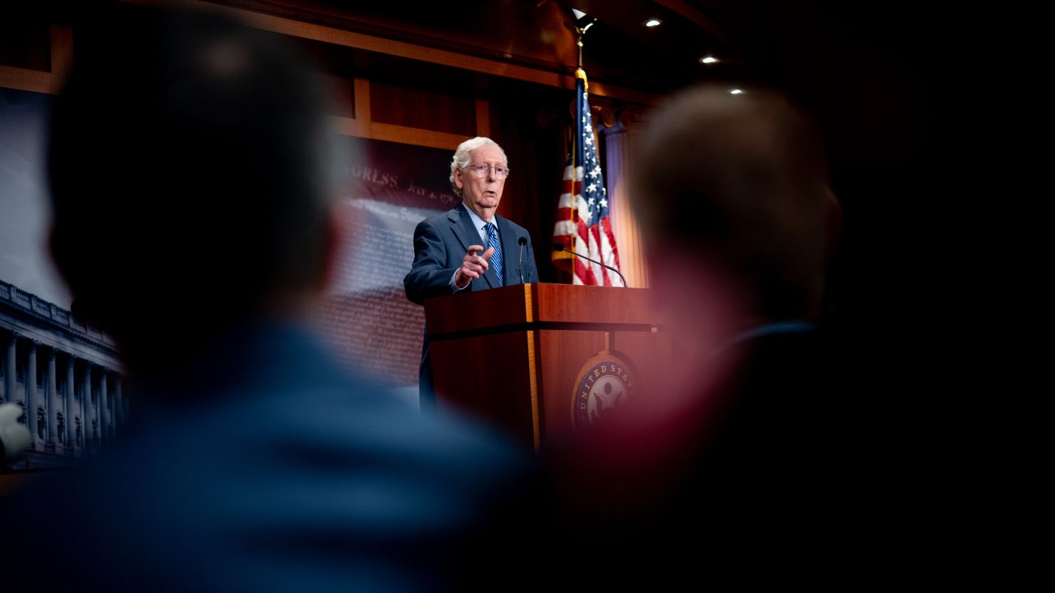 Senate Minority Leader Mitch McConnell speaks at a news conference on Capitol Hill on April 23, 2024, in Washington, DC.