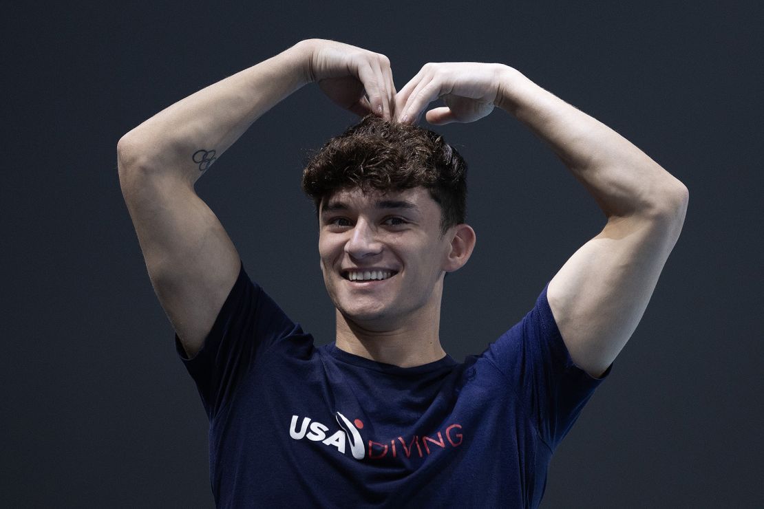 Tyler Downs poses during the World Aquatics Diving World Cup 2024 in April in Xi An, China.