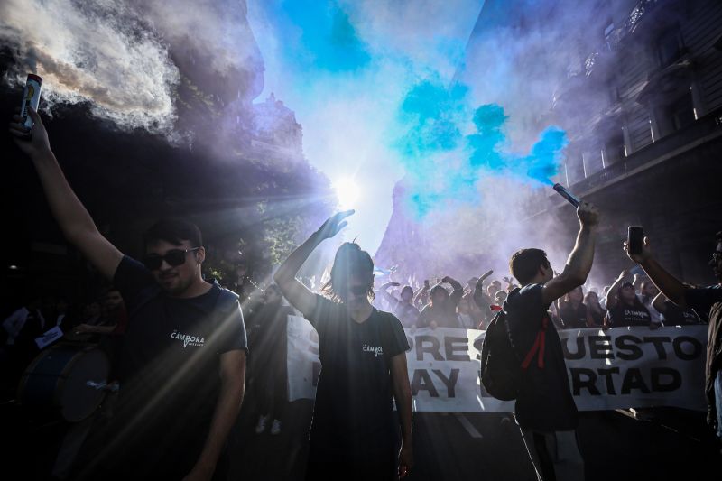 Students, teachers and political leaders take part in a march against budget cuts to universities in Buenos Aires on April 23.