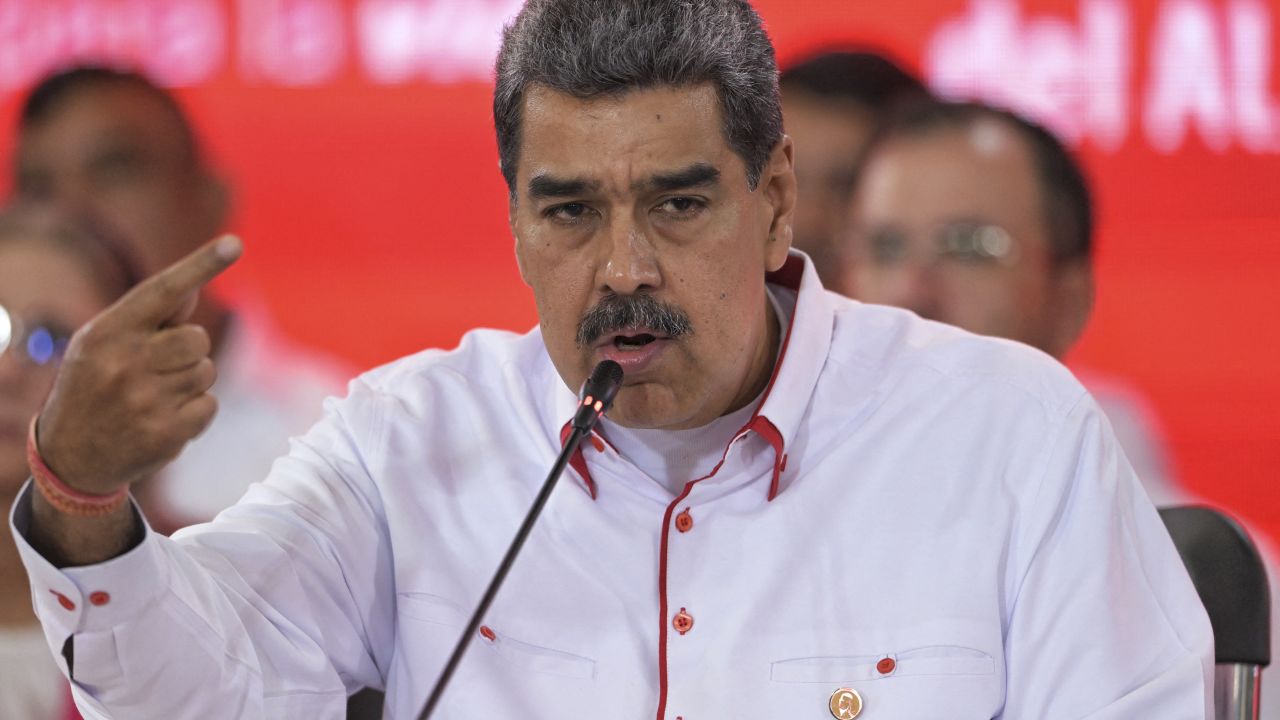 Venezuela's President Nicolas Maduro speaks during the summit of the Bolivarian Alliance for the Peoples of Our America (ALBA) bloc in Caracas on April 24, 2024. (Photo by JUAN BARRETO / AFP) (Photo by JUAN BARRETO/AFP via Getty Images)