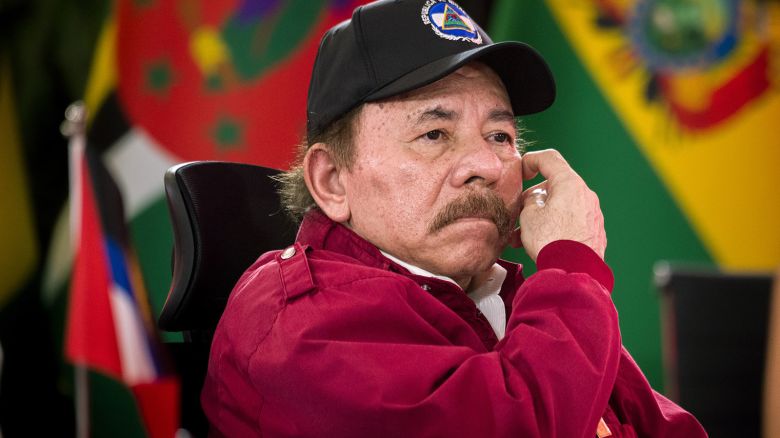 Daniel Ortega, Nicaragua's president, during the 23rd States of the Bolivarian Alliance for the Peoples of Our America - People's Trade Treaty (ALBA-TCP) Summit at Miraflores Palace in Caracas, Venezuela, on Wednesday, April 24, 2024. The alliance of leftist countries in the region are meeting to reject the US's reimposed oil sanctions on Venezuela, ending a six-month reprieve for the Maduro regime. Photographer: Gaby Oraa/Bloomberg via Getty Images