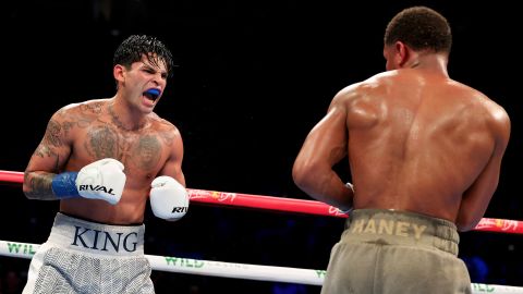 Ryan Garcia reacts during his fight against Devin Haney.