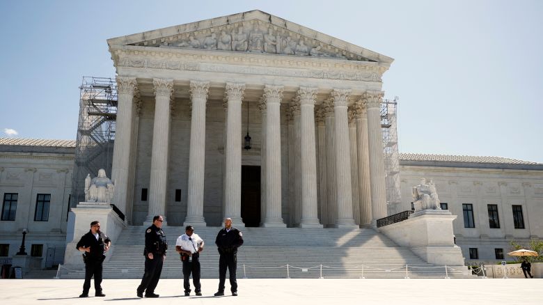WASHINGTON, DC - APRIL 22: The U.S. Supreme Court is seen on April 22, 2024 in Washington, DC. The Supreme Court heard oral argument in City of Grants Pass, Oregon v. Johnson and Smith v. Spizzirri, a dispute over the constitutionality of ordinances that bar people who are homeless from camping on city streets.  (Photo by Kevin Dietsch/Getty Images)