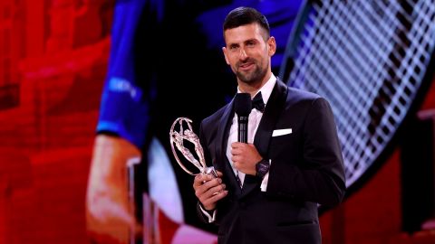 MADRID, SPAIN - APRIL 22: Novak Djokovic accepts the Laureus World Sportsman of the Year award on stage during the Laureus  World Sports Awards at the GalerÃ­a De Cristal on April 22,2024 in Madrid, Spain. (Photo by Pablo Cuadra/Getty Images for Laureus)