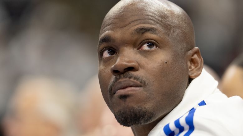 Former Minnesota Vikings running back Adrian Peterson during Game 1 at Target Center in Minneapolis on April 20, 2024.