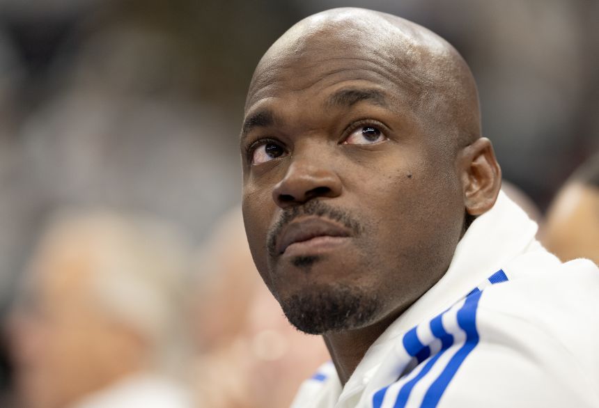 Former Minnesota Vikings running back Adrian Peterson at an NBA playoff game in Minneapolis last year.