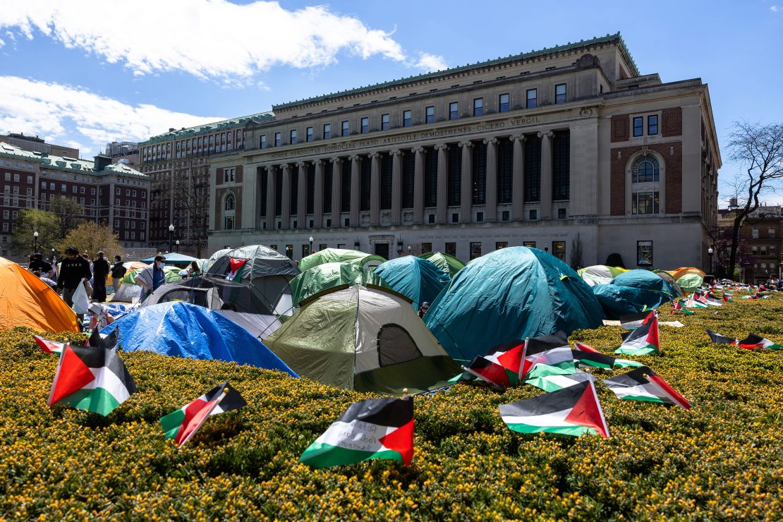 Student demonstrators occupy the pro-Palestinian "Gaza Solidarity Encampment" on the West Lawn of Columbia University on April 24, 2024 in New York City.