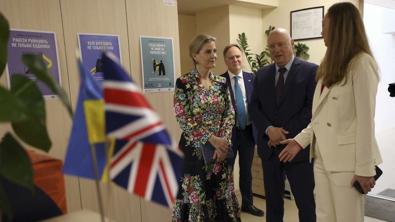 KYIV, UKRAINE - APRIL 29: Sophie, Duchess of Edinburgh visits the United Nations Population Fund (UNFPA) office to meet with war victims on April 29, 2024 in Kyiv. The Duchess of Edinburgh becomes first Royal to visit Ukraine since the start of the Russian invasion. The visit, to demonstrate solidarity with the women, men and children impacted by the war, is a continuation of her work to champion survivors of conflict related sexual violence. (Photo by Anatolii Stepanov - Pool/Getty Images)