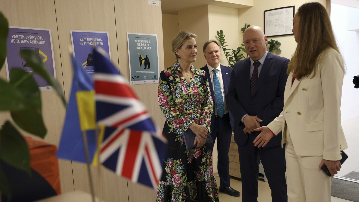 Sophie, Duchess of Edinburgh visits the United Nations Population Fund (UNFPA) office to meet with war victims on April 29, 2024 in Kyiv.
