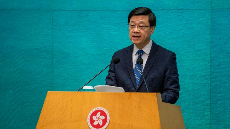 Hong Kong Chief Executive John Lee is speaking at a press conference before his Executive Council meeting in Hong Kong, on April 30, 2024.