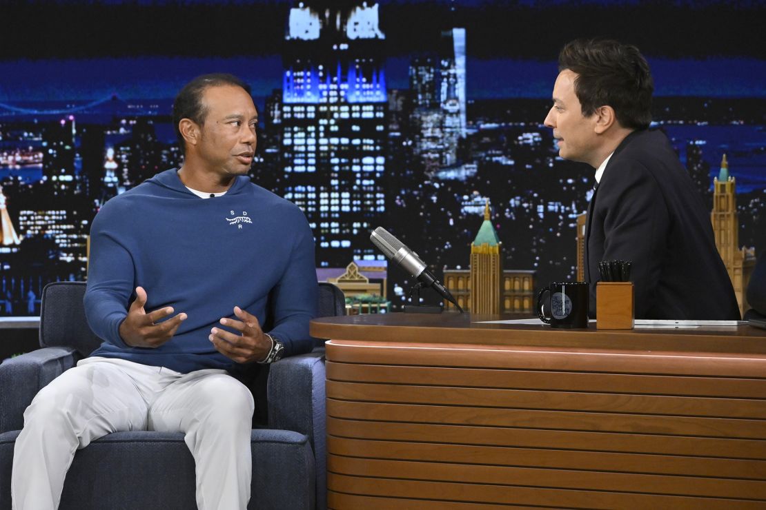 Woods speaking to Jimmy Fallon on "The Tonight Show Starring Jimmy Fallon."