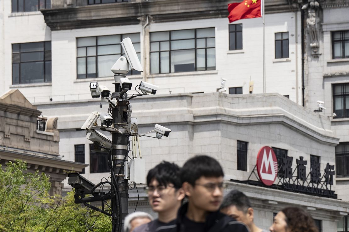 Surveillance cameras in the Bund area in Shanghai, China, on May 1, 2024.