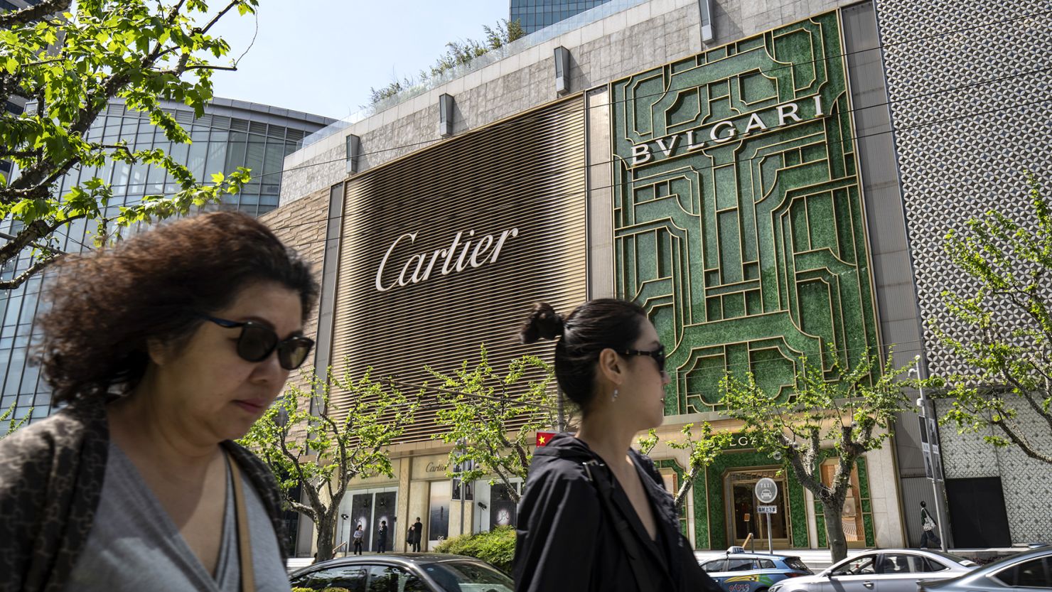 A Cartier and Bulgari store in the Nanjing Road shopping district in Shanghai, China, pictured in May, 2024.