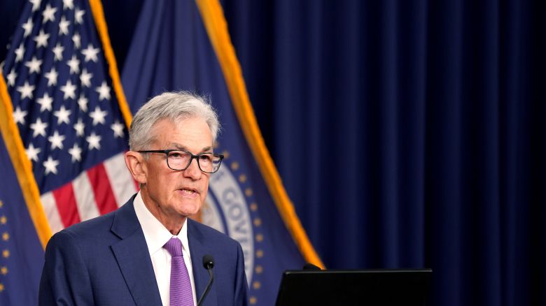 Federal Reserve Chair Jerome Powell at a news conference in Washington, DC, on May 1.