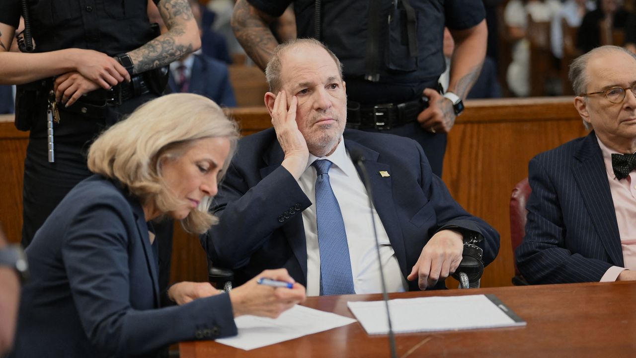 Former film producer Harvey Weinstein looks on inside Manhattan Criminal Court in New York on May 1, 2024, for a preliminary hearing after his rape conviction was overturned. New York's highest court on April 25, 2024, overturned Weinstein's 2020 conviction on sex crime charges. (Photo by Curtis Means / POOL / AFP) (Photo by CURTIS MEANS/POOL/AFP via Getty Images)