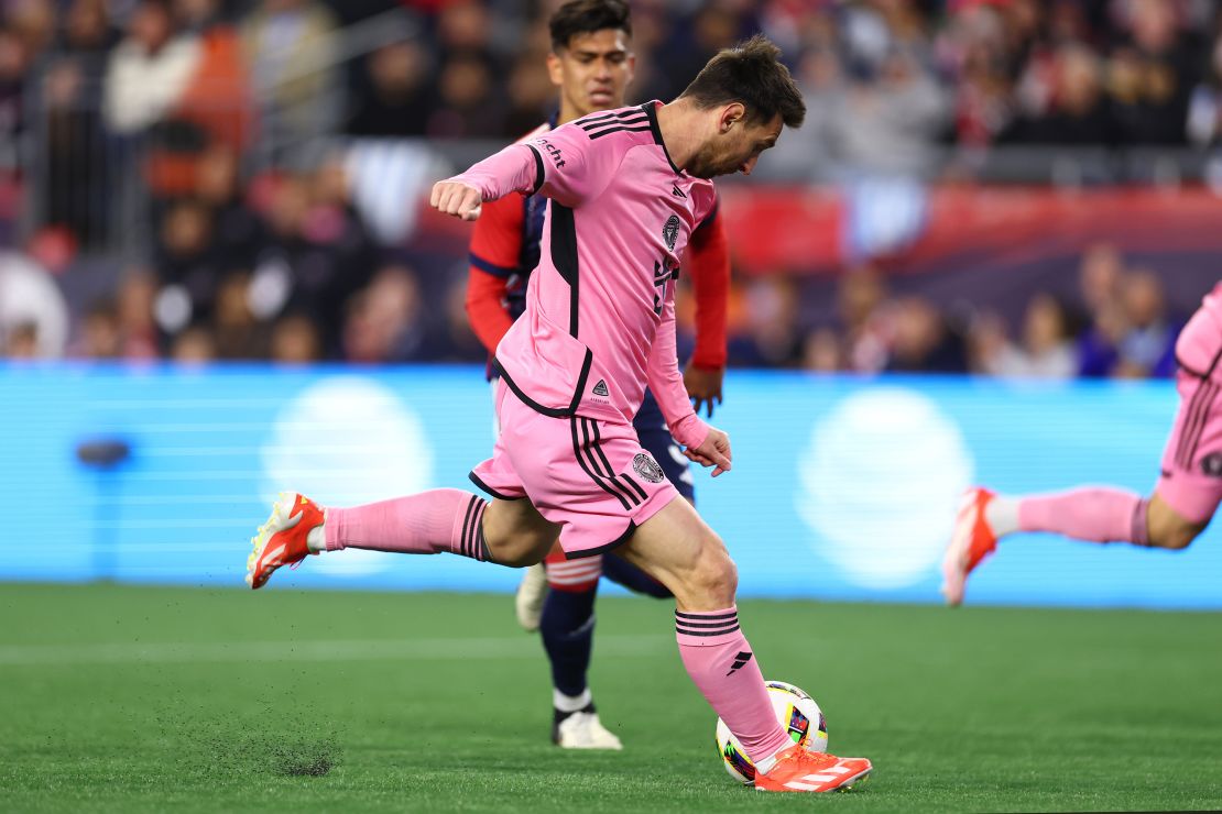Messi scores against the New England Revolution.
