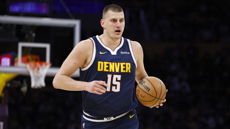 LOS ANGELES, CALIFORNIA - APRIL 27:   Nikola Jokic #15 of the Denver Nuggets during game four of the Western Conference First Round Playoffs at Crypto.com Arena on April 27, 2024 in Los Angeles, California.  NOTE TO USER: User expressly acknowledges and agrees that, by downloading and/or using this photograph, user is consenting to the terms and conditions of the Getty Images License Agreement.  (Photo by Ronald Martinez/Getty Images)