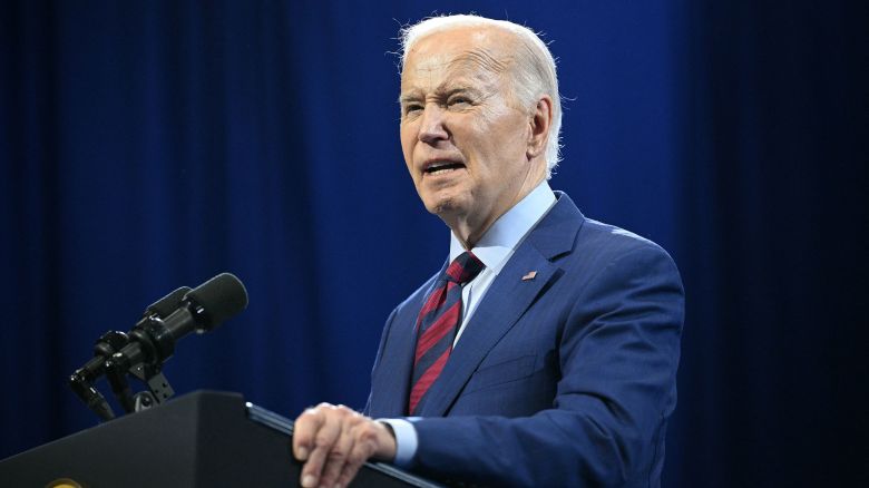 US President Joe Biden speaks about his Investing in America agenda at the Wilmington Convention Center in Wilmington, North Carolina.