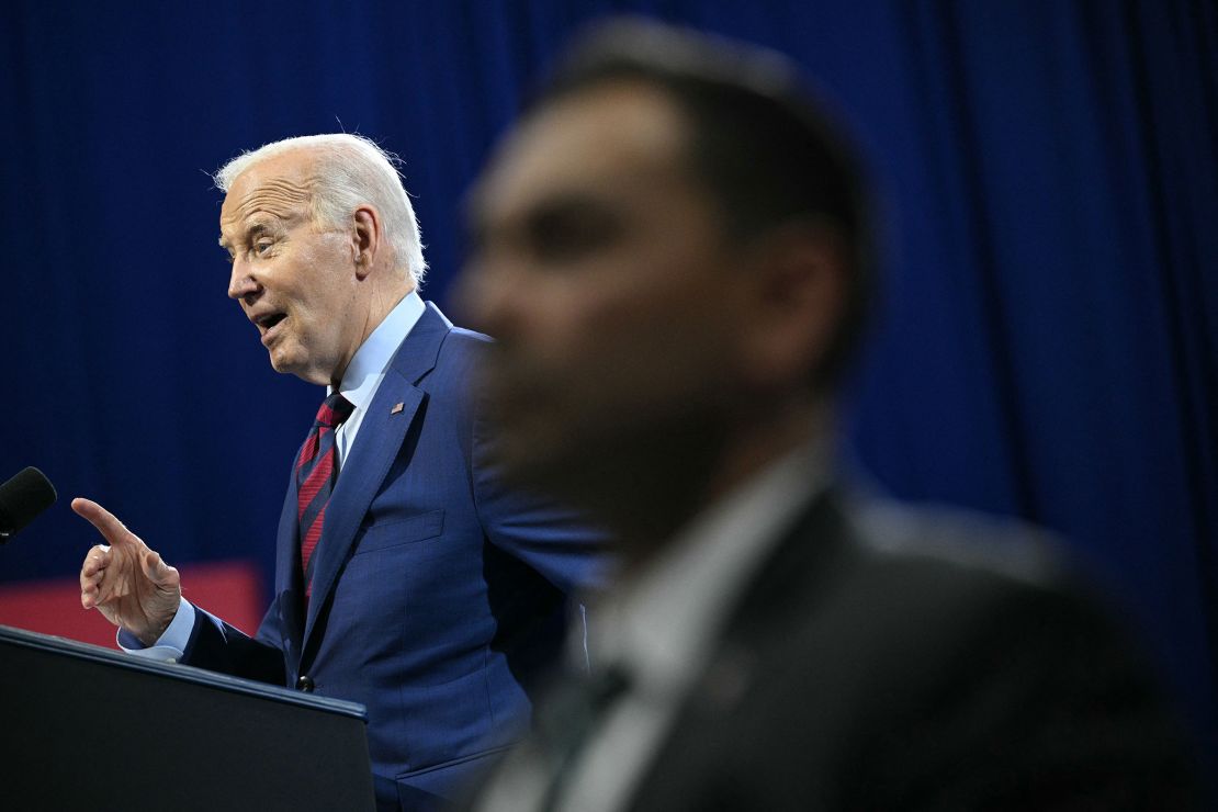 President Joe Biden speaks about his Investing in America agenda at the Wilmington Convention Center in Wilmington, North Carolina, on May 2, 2024.