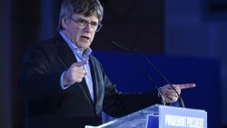 Catalan separatist leader and candidate of Junts per Catalunya - JxCat political party, Carles Puigdemont delivers a speech during a campaign rally in the French southeastern town of Argeles-sur-Mer on May 4, 2024 ahead of the regional election in the Spanish northeastern region of Catalonia. (Photo by Josep LAGO / AFP) (Photo by JOSEP LAGO/AFP via Getty Images)