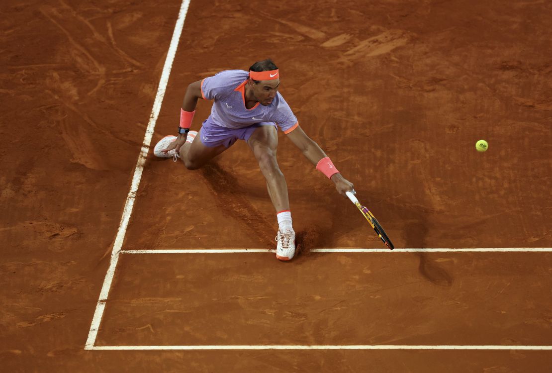 Nadal reaches for a backhand against Lehečka.