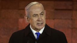 Israel's Prime Minister Benjamin Netanyahu speaks during a ceremony marking Holocaust Remembrance Day for the six million Jews killed during World War II, at the Yad Vashem Holocaust Memorial in Jerusalem on May 5, 2024. (Photo by Menahem Kahana / AFP) (Photo by MENAHEM KAHANA/AFP via Getty Images)