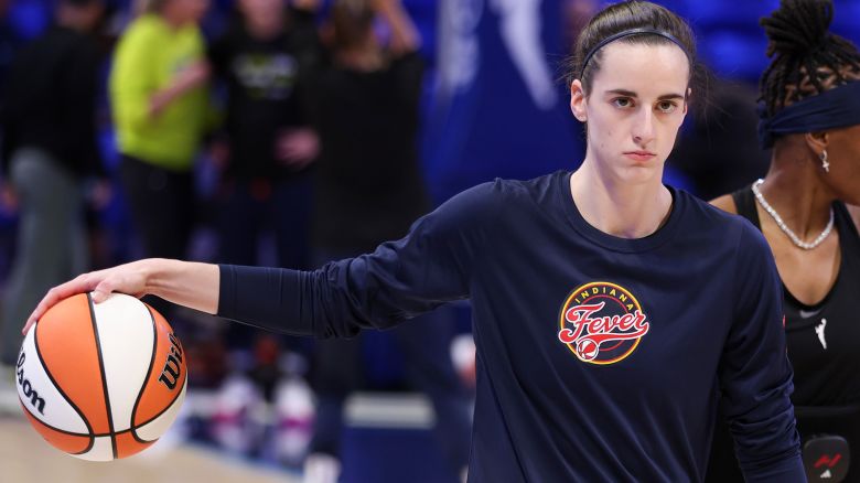Caitlin Clark warms up prior to a preseason game between the Indiana Fever and the Dallas Wings at College Park Center in Arlington, Texas on May 03, 2024.
