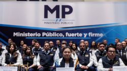 Guatemala's Attorney General, Consuelo Porras (C), attends a press conference at the Public Prosecutor's Office building in Guatemala City on May 7, 2024. Guatemala's President Bernardo Arevalo headed to Congress on May 6 to present legal reforms that would allow the removal of Attorney General Consuelo Porras, whom he accuses of plotting to oust him. Porras, who is under US and EU sanctions for corruption, was appointed by Arevalo's predecessor and led efforts to have the newcomer's election victory overturned. Her mandate runs until May 2026, and Arevalo cannot legally fire her without showing just cause under the current law. (Photo by Edwin BERCIAN / AFP) (Photo by EDWIN BERCIAN/AFP via Getty Images)