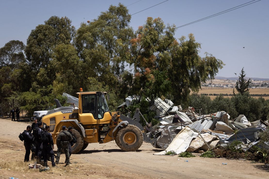 Israeli security forces demolish the unrecognized bedouin community of Wadi al Khalil in the southern Negev desert, on May 8.