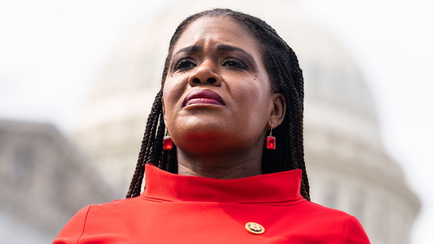 Missouri Rep. Cori Bush attends a news conference outside the US Capitol on May 8, 2024.