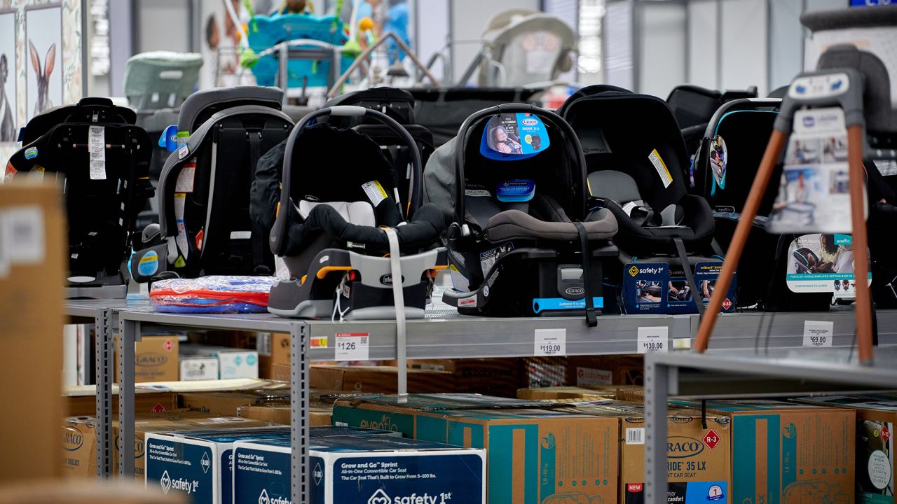 Baby car seat carriers for sale at a Walmart store in Secaucus, New Jersey, on Tuesday, March 5, 2024.